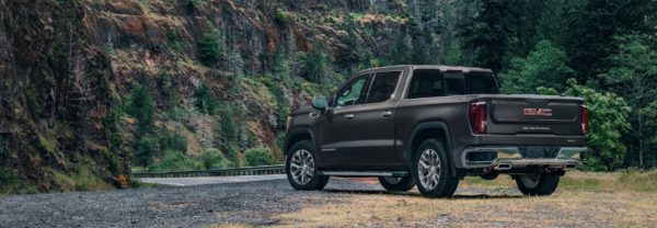 Charcoal 2018 GMC Sierra 1500 parked in front of mountain pass